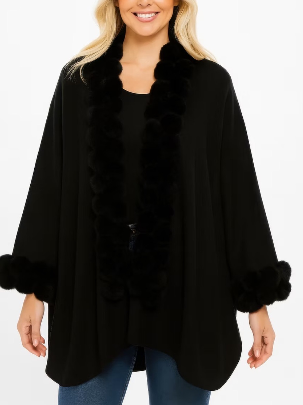 Real Fur Shawl One Size Fit Most Color Black